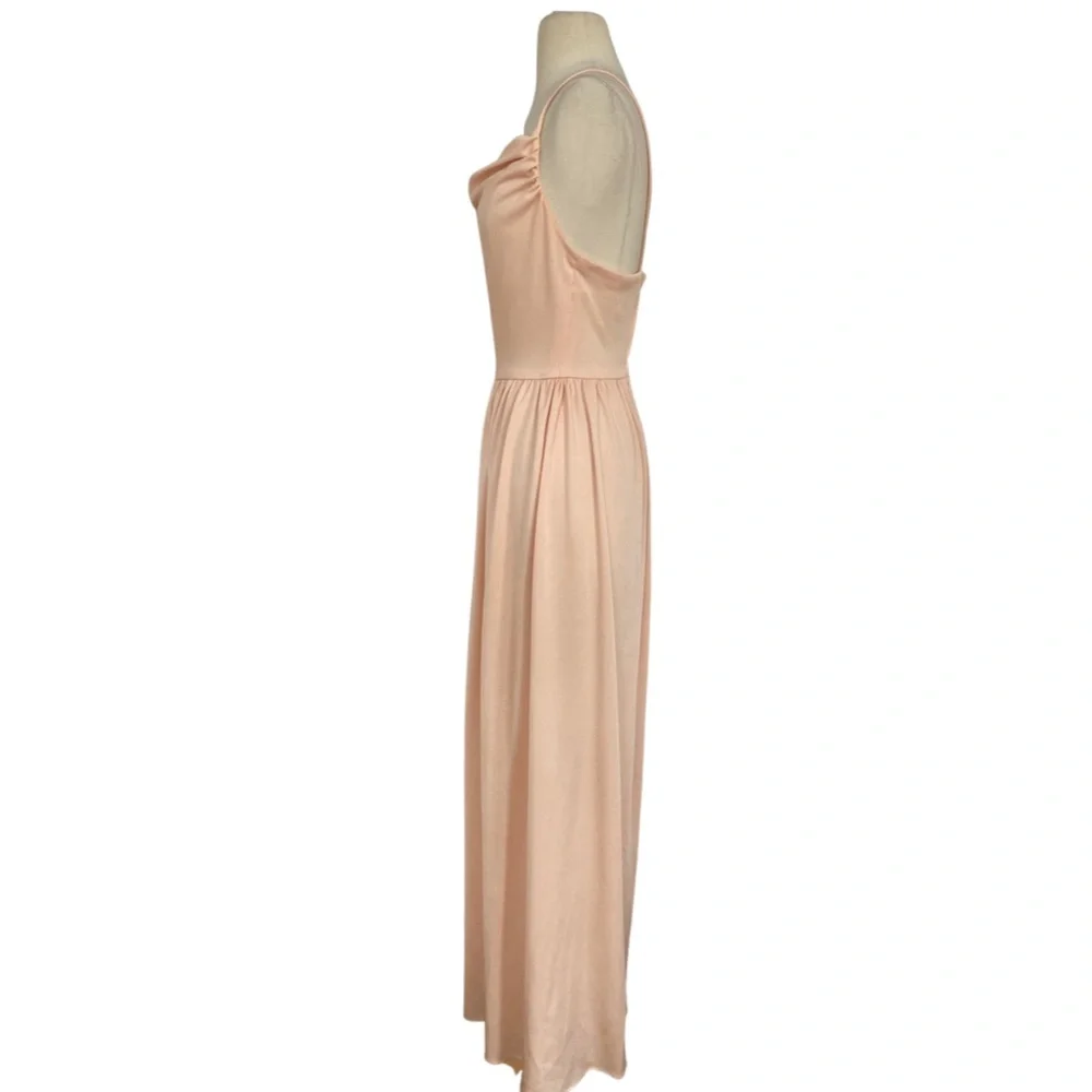 True 60's / 70's Peach Draped Cowl Neck Spaghetti Strap Prom Formal Evening Gown - Picture 3 of 13